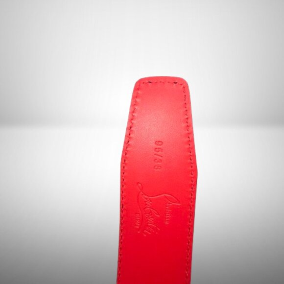 Christian Louboutin Black & Red Leather Belt – Silver CL Logo Buckle – Size 95 main image 4